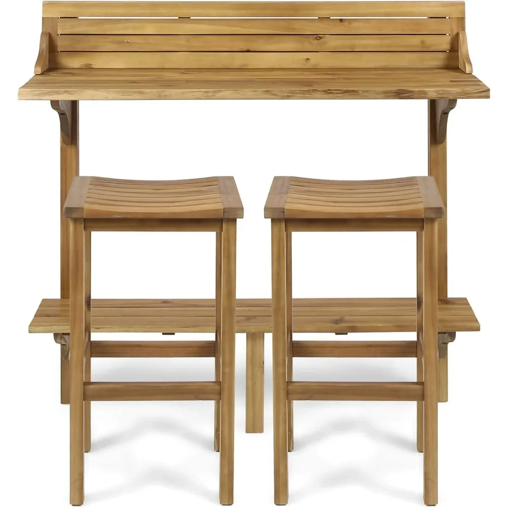 

Acacia Wood Balcony Bar Set, 3-Pcs Set, Natural Stained Light Brown