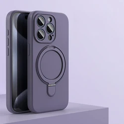 Liquid Silicone Magnetic Kickstand Case with Wireless Charging Stand Holder - iPhone 13 (Dark Purple)