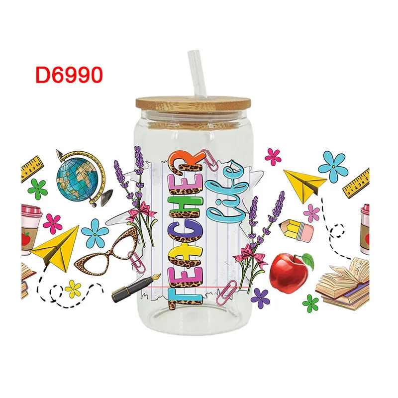 3D UV DTF Transfers Stickers, Cup Wraps, Back to School Printed for DIY Glass, Ceramic Metal Leather, Etc., 16oz D6477