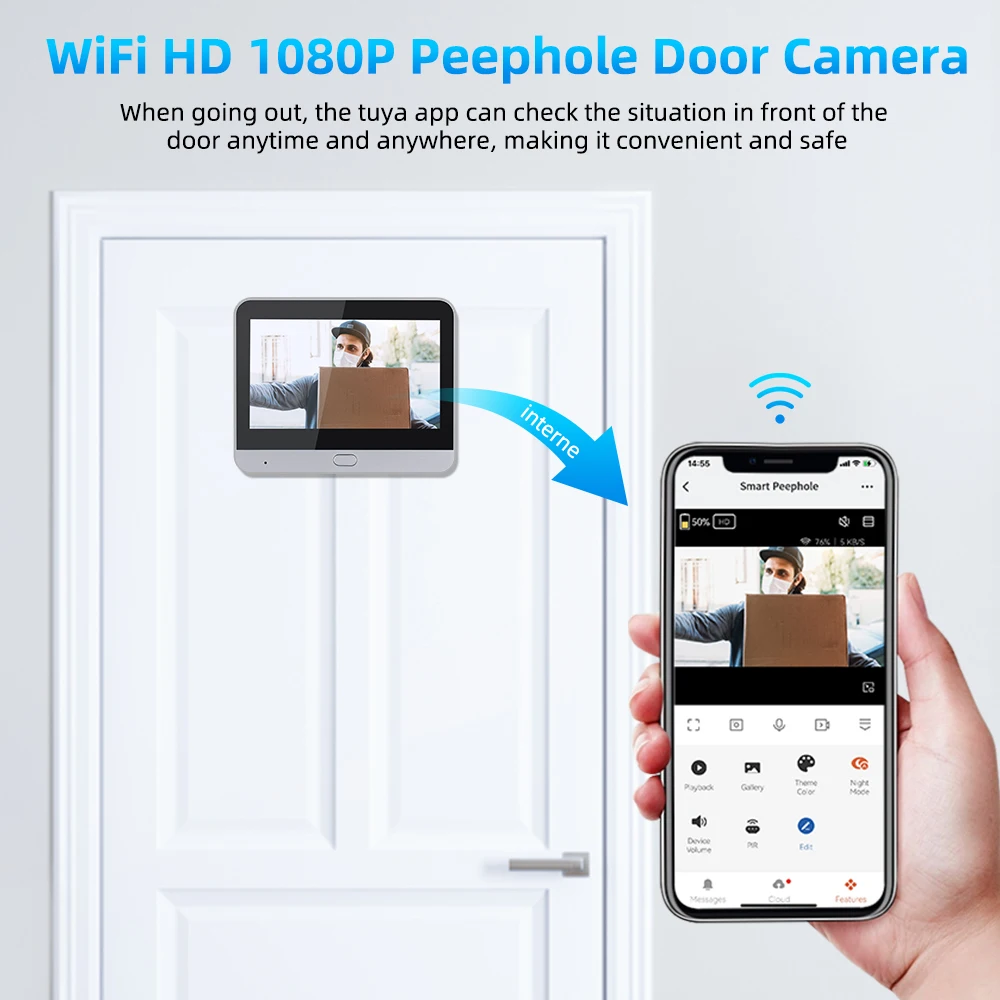 Smart Home Yuezhe 3MP Tuya Peephole Camera Smart WiFi Video Wifi Silence 4.3inch Eye 5000mAh PIR Motion Alarm Alexa Door Phone