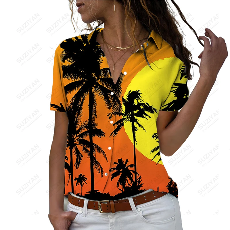 

Летняя новая женская рубашка, женская рубашка с 3D-принтом морского кокосового дерева, повседневная женская рубашка для отпуска, модная трендовая женская рубашка