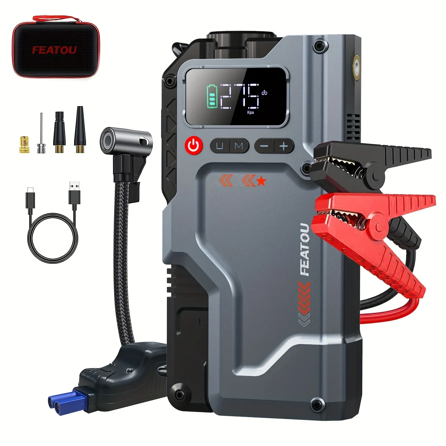 5-in-1 multifunctional backup power supply for car batteries-tire inflation, emergency start, LED lighting, mobile power bank