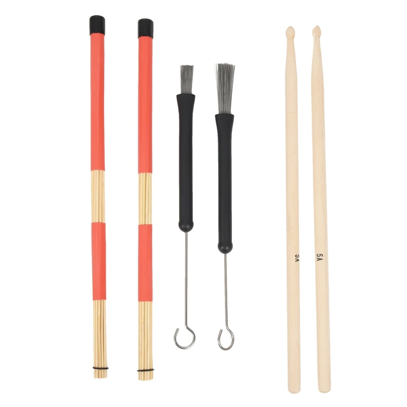 

Барабанные палочки, 1 пара, 5 А, деревянные барабанные палочки из клена, 1 пара выдвижных барабанных проволочных щеток и 1 пара стержней, набор барабанных щеток