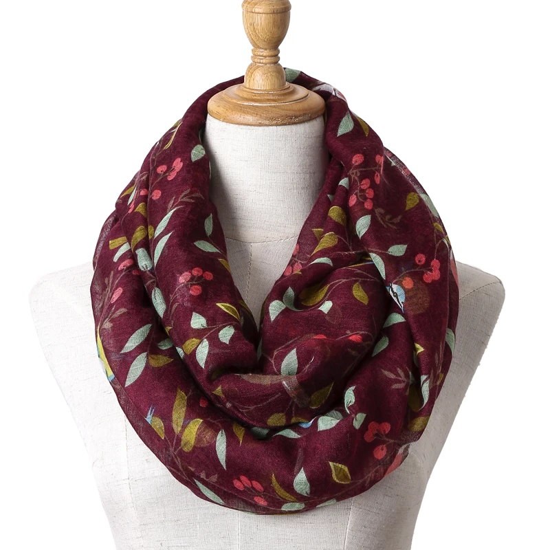 Winter Light weight Animal Infinity Scarf Women Luxury Brand Abstract Birds On Tree Viscose Echarpe Shawl Loop Ring Scarves 5