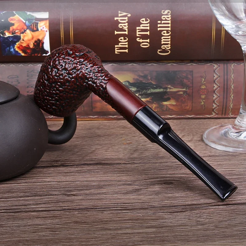 Classic Straight Handle Resin Wood Tobacco Pipe with Filters for Father Smoke Tools tobacco pipe,smoking pipe