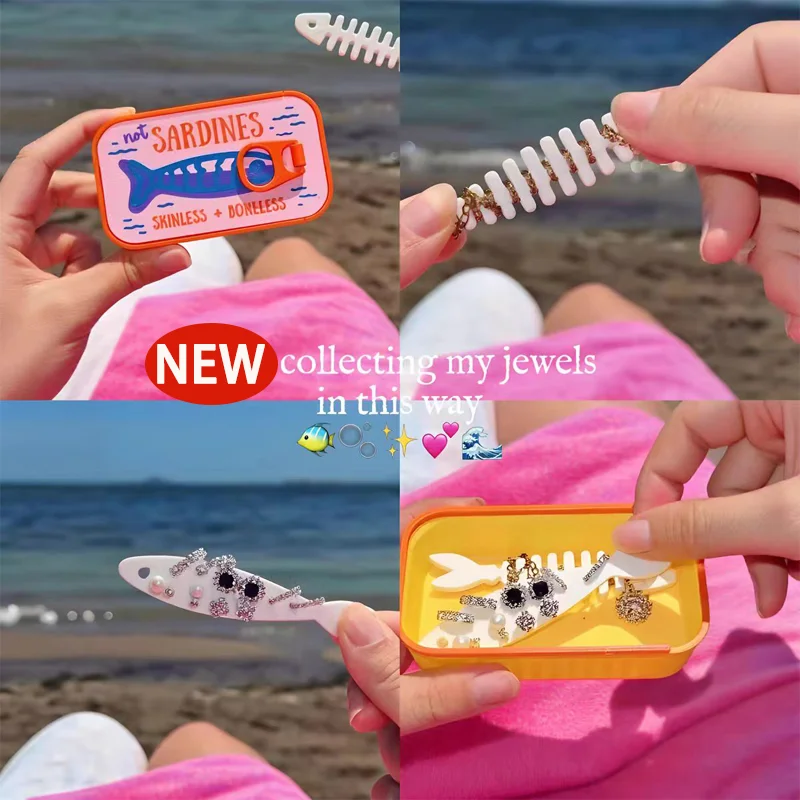 창의적인 정어리 캔 모양 보석함 - 3D 프린팅 목걸이 귀걸이 보관함 - 공예 및 포장 보관 선물용 간편 개봉 뚜껑