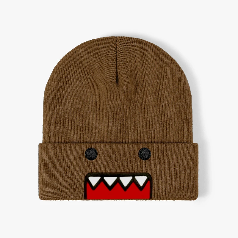 Domo Kun Cartoon Embroidered Knitted Hat Autumn Winter Outdoor Warm Windproof Hip Hop Casual Trendy Style for Men Women