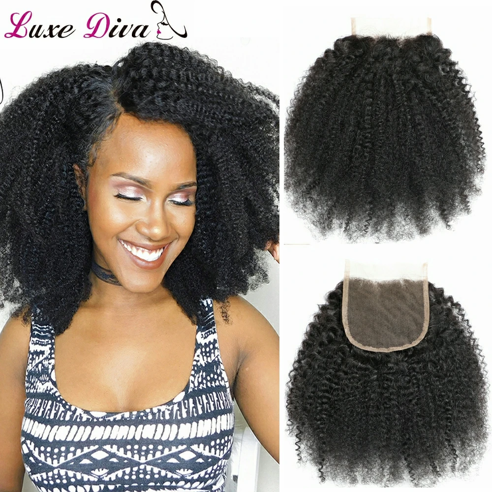 

Luxediva Afro Kinky Curly 4x4 Lace Closure Mongolian Hair Swiss Lace Closure Woman Pre Plucked 13X4 Lace Frontal Human Hair Remy