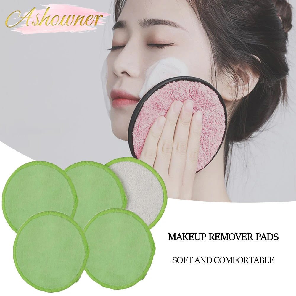 2/5pcs Reusable Bamboo Fiber Makeup Remover Pads Washable Rounds Cleansing Facial