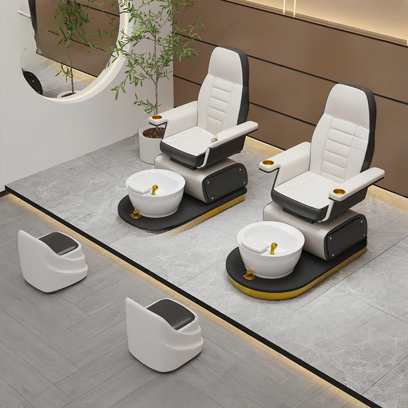

Luxury nail salon 360 degree rotation foot spa chair modern white electric pedicure chair no plumbing with bowl