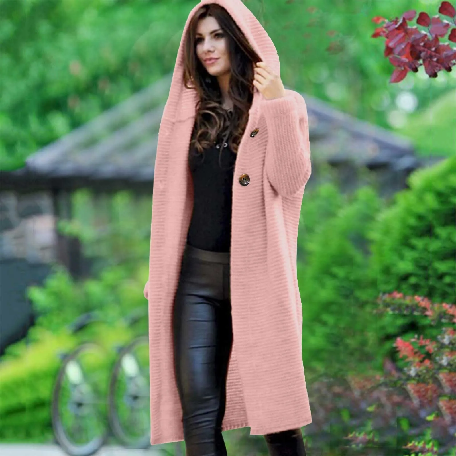 

Long Hooded Fashion Women Sweaters 2023 Solid Buttoned Long Sleeve Cardigans Sweater Coat Thicken Warm Soft Jacket Loose Coats