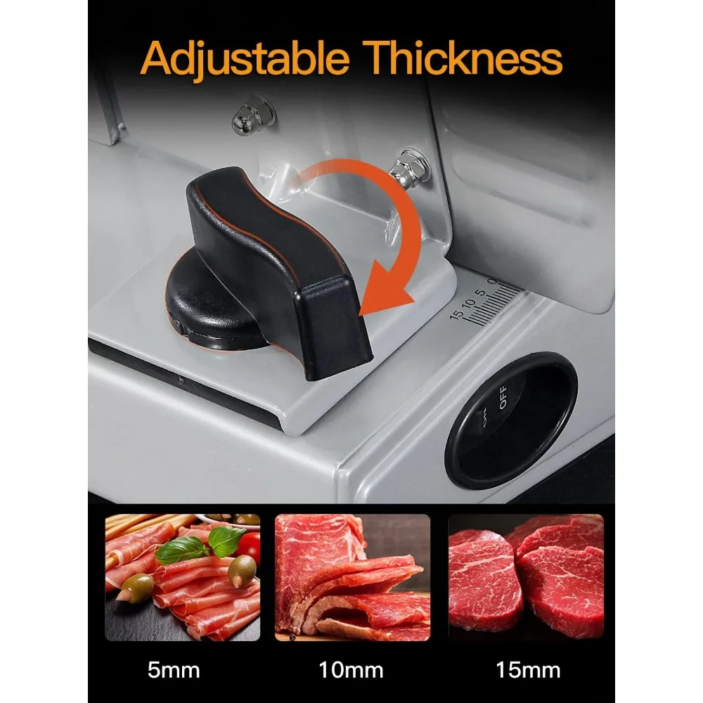 Meat Slicer, 200W Electric Food Slicer with 2 Removable 7.5" Stainless Steel Blades and Stainless Steel Tray 5