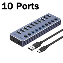High - Speed 7 - Port USB 3.0 Hub with Independent Switches and 12V Power Adapter (10 Ports HUB)