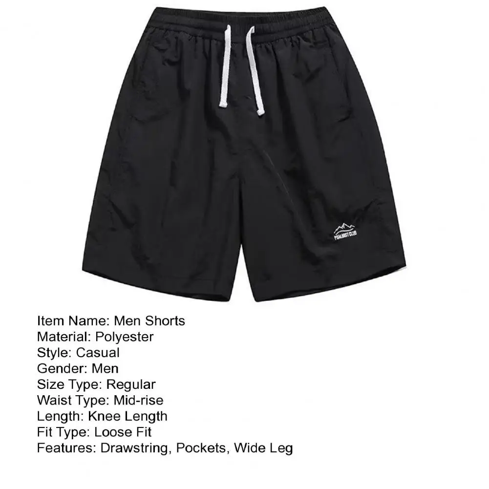Description Picture 2 of itemMen Drawstring Waist Shorts Men's Outdoor Basketball Shorts with Elastic Drawstring Waist Pockets Solid Color for Streetwear
