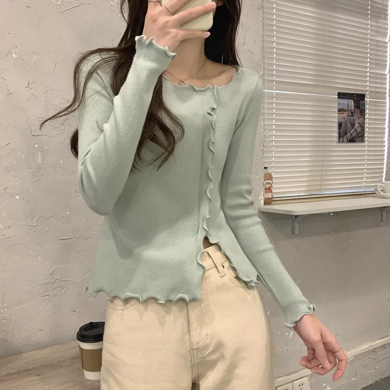 Autumn Women Knitted Sweater Tops Thin Long Sleeve
