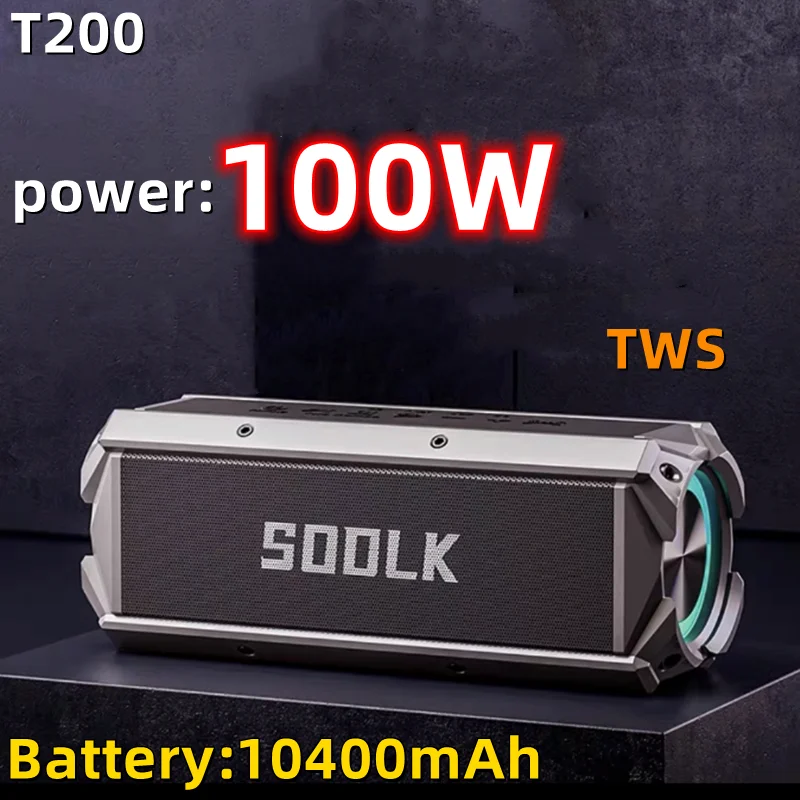 

SODLK T200 100W Wireless Bluetooth Speaker RGB Light Portable 10400mAh Boombox HiFi Heavy Bass Music Player with TF Card/USB/AUX