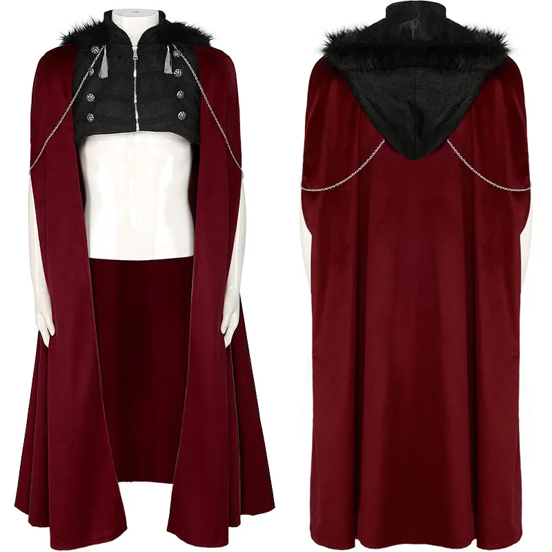 

Adult Gothic Long Cape Poncho Red Vampire Fur Hooded Cloak Steampunk Cosplay Halloween Medieval Outfit