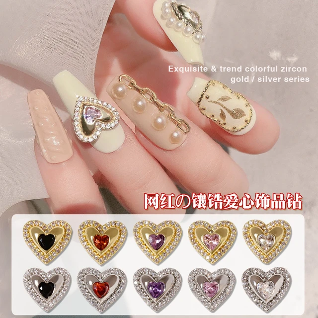 2PCS Luxury Sparking Love Zircon Inlaid Heart-shaped Diamonds Nail Art  Rhinestones Jewelry Decorations Manicure Charms Tips