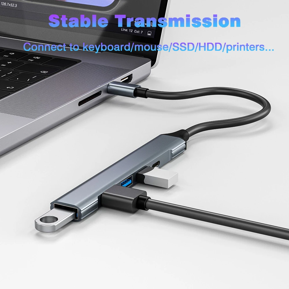 USB 3.0 허브 유형 C 4 포트 USB 허브 USB3.0 어댑터 멀티 분배기 Macbook Pro Air PC 노트북 용 PD 100W 고속 5Gbps