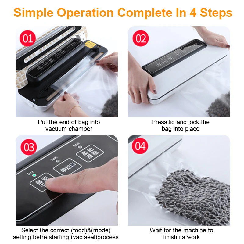 220V Vacuum Sealer Packaging Machine Household Food Vacuum Sealer Film Sealer Vacuum Packer 10 Vacuum Sealing Bags  Bag Sealer 6