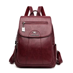 Women's Luxury Soft Leather Travel Backpack - Large Capacity School Bag, Black (Burgundy)