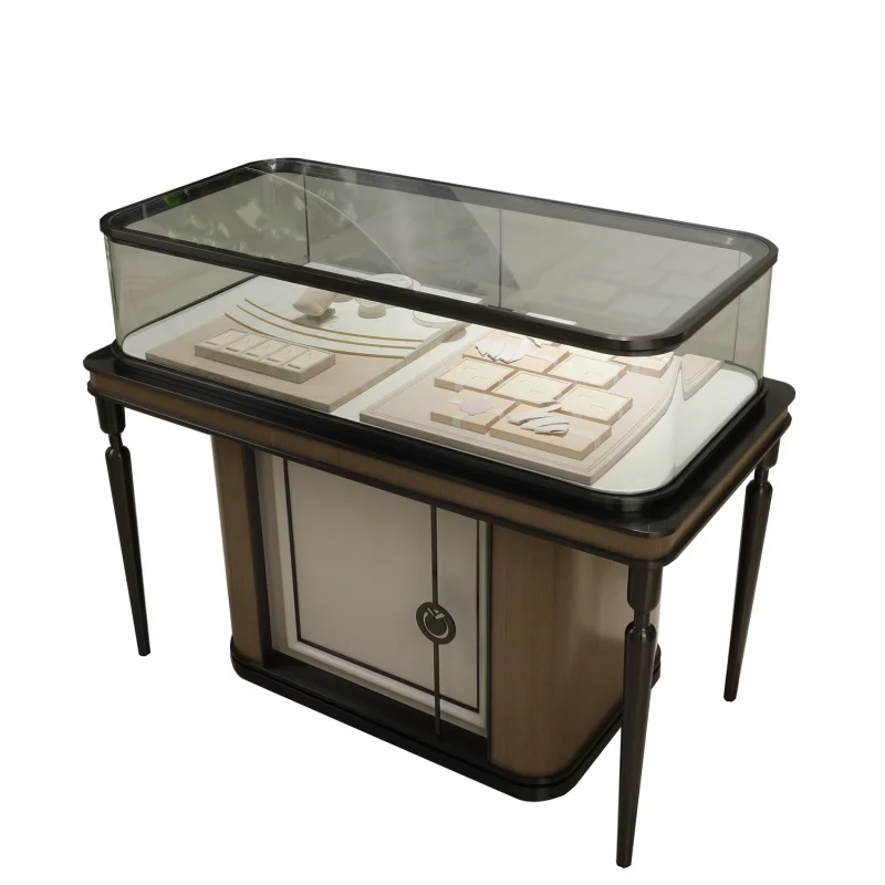 

custom.Customized Modern Top Grade Stainless Steel Glass Luxury Jewelry Showcase Display Table Cabinet Sets For Shop