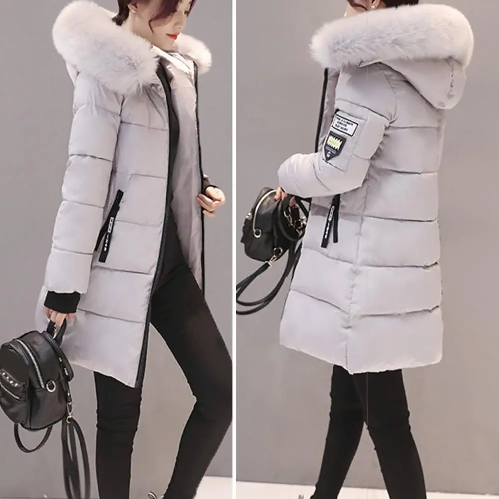 

Женское зимнее хлопковое пальто, утепленное модное пуховое пальто с меховым воротником и капюшоном, женское облегающее пальто средней длины на молнии