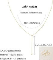 Boho Fashion Jewelry Women Dainty 14 K Gold Necklaces White Gold Plated CZ Lariat Necklace for Women Christmas Gift Fine Jewelry 5