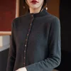Women's Long Sleeved Solid Color Button Up Australian 100% Wool Knitted Cardigan Autumn And Winter French Fashion Knitted Jacket 2