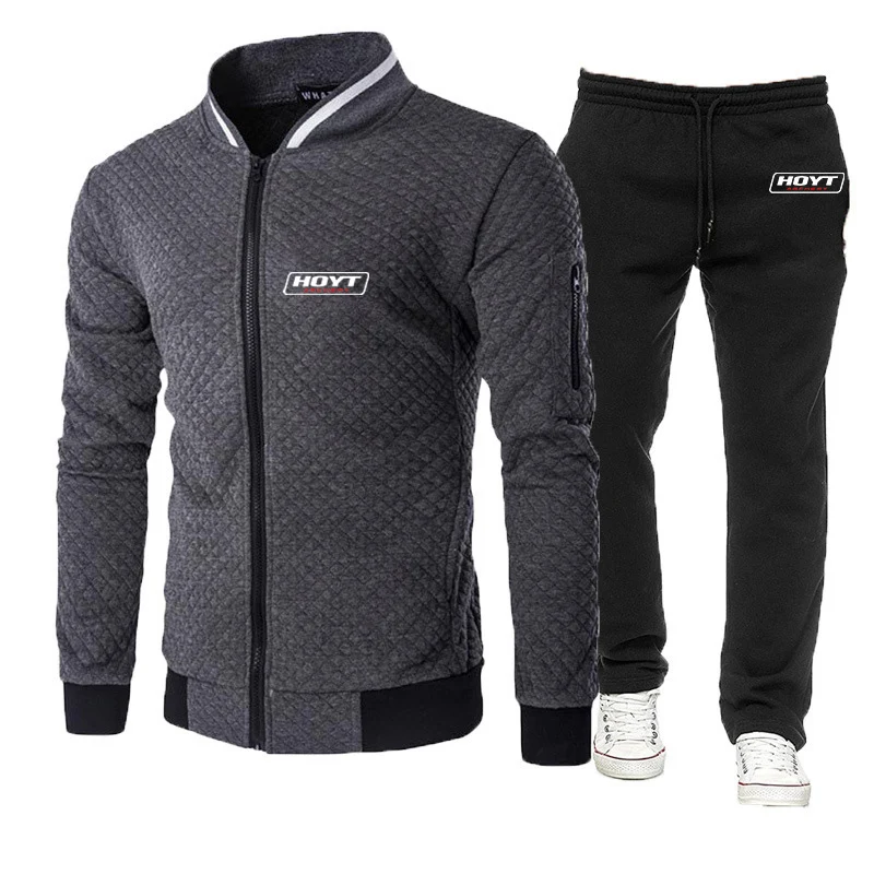 2023 men's new Hoyt archery spring and autumn slim zipper sweatshirt+pants pullover casual sportswear suit