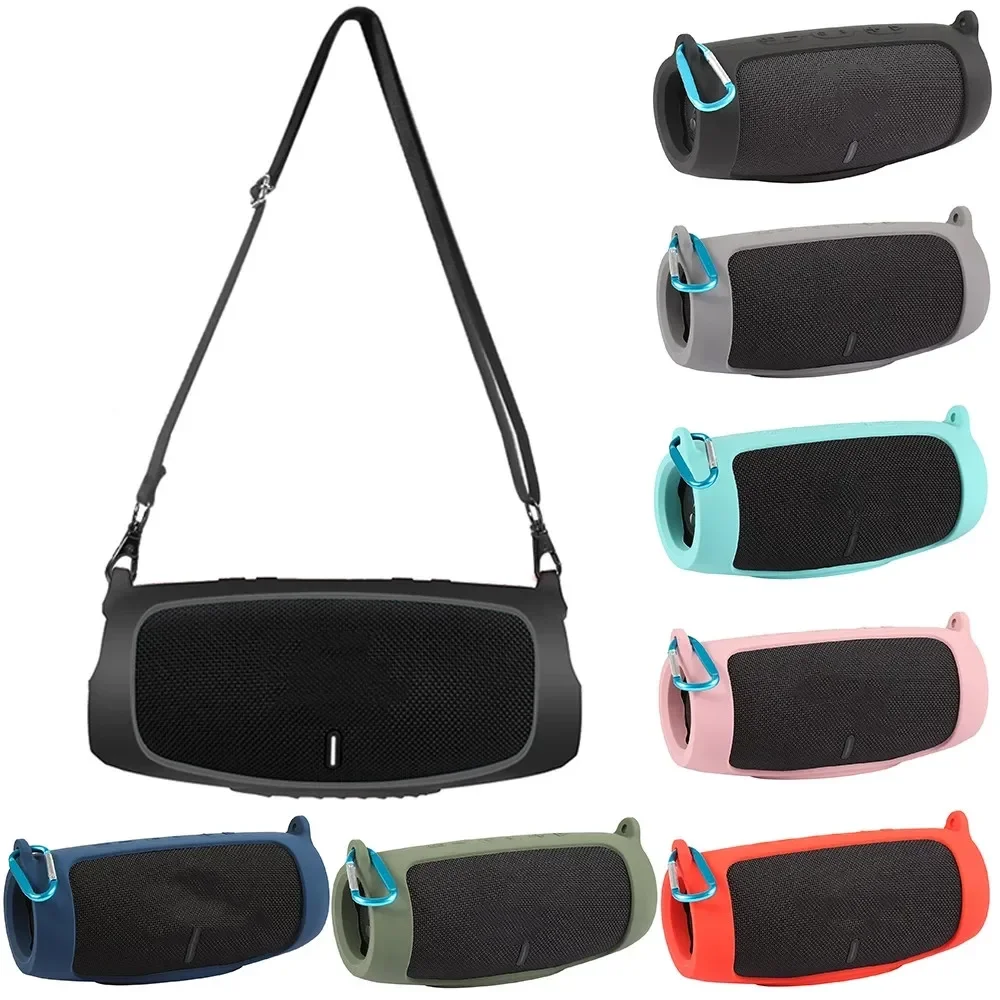 Speaker Cases Bluetooth Speaker Soft Silicone Cover Skin Strap Carabiner for JBL Charge 5 Wireless Bluetooth Speaker