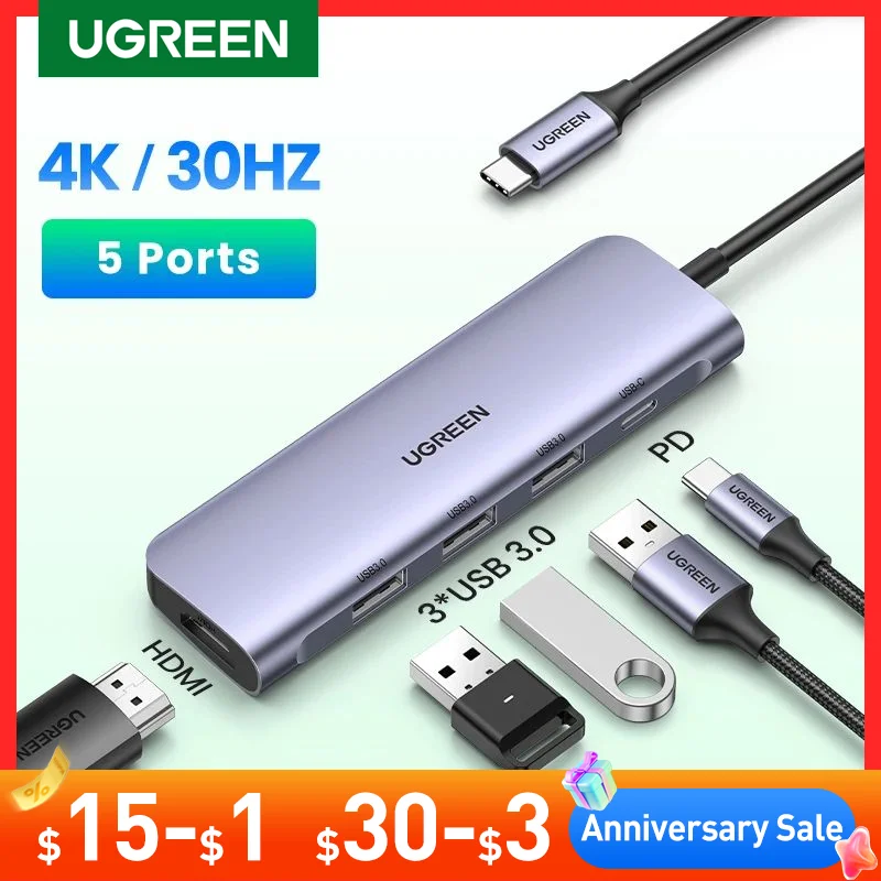

UGREEN USB C HUB Type C to 4K HDMI PD100W USB HUB USB 3.0 Adapter Multifunction Dock for MacBook Pro Air Laptop Accessories