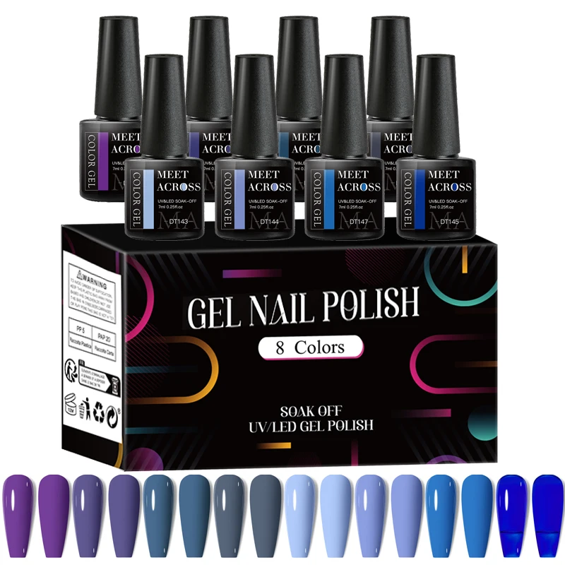 MEET ACROSS 8Pcs/Set Red Pink Gel Nail Polish Spring Colorful Laser Nail Art Gel Varnish Nail Supplies Manicure For Nails 4