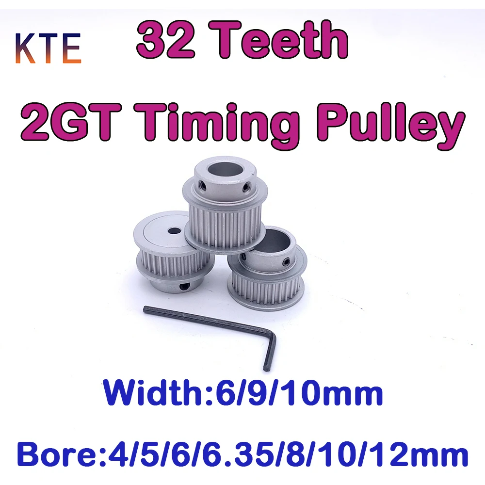 32 Teeth 2GT Synchronous Gear 3D Printer Part GT2 Timing Pulley Bore 4 5 6 6.35 8 10 12mm Belt Width 6 9 10 15mm 32Tooth Pulley
