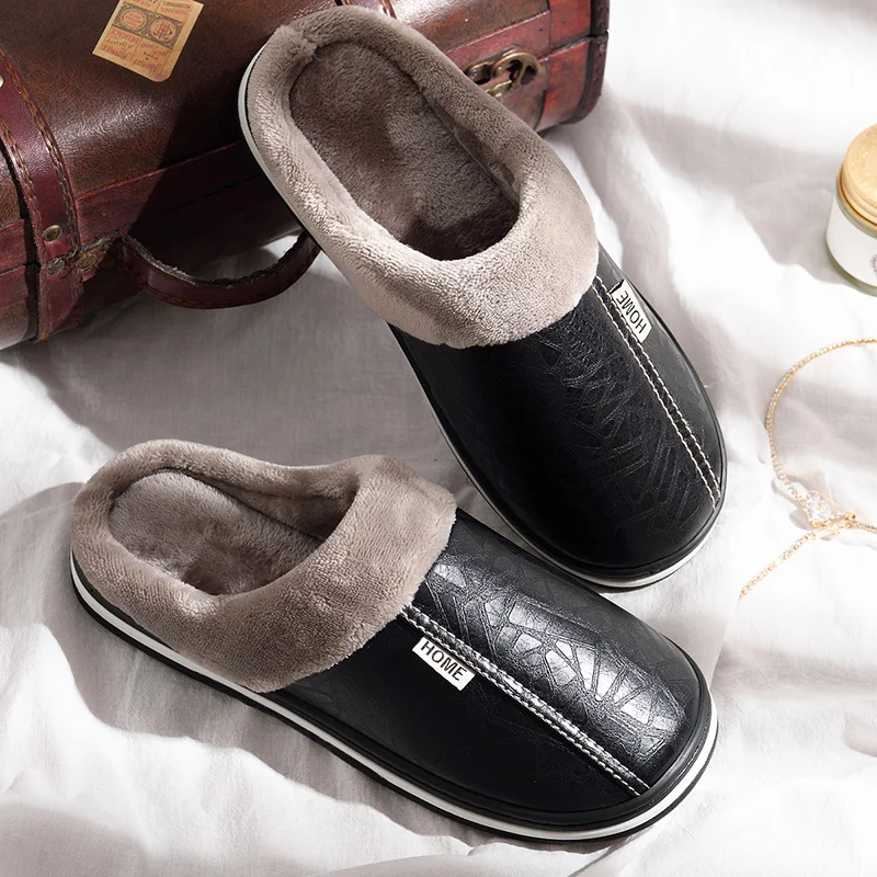 Water Repellent Home Slippers Soft Cozy House Slippers Anti-skid Slip-on Shoes Indoor For Men Winter Shoes - Image 2