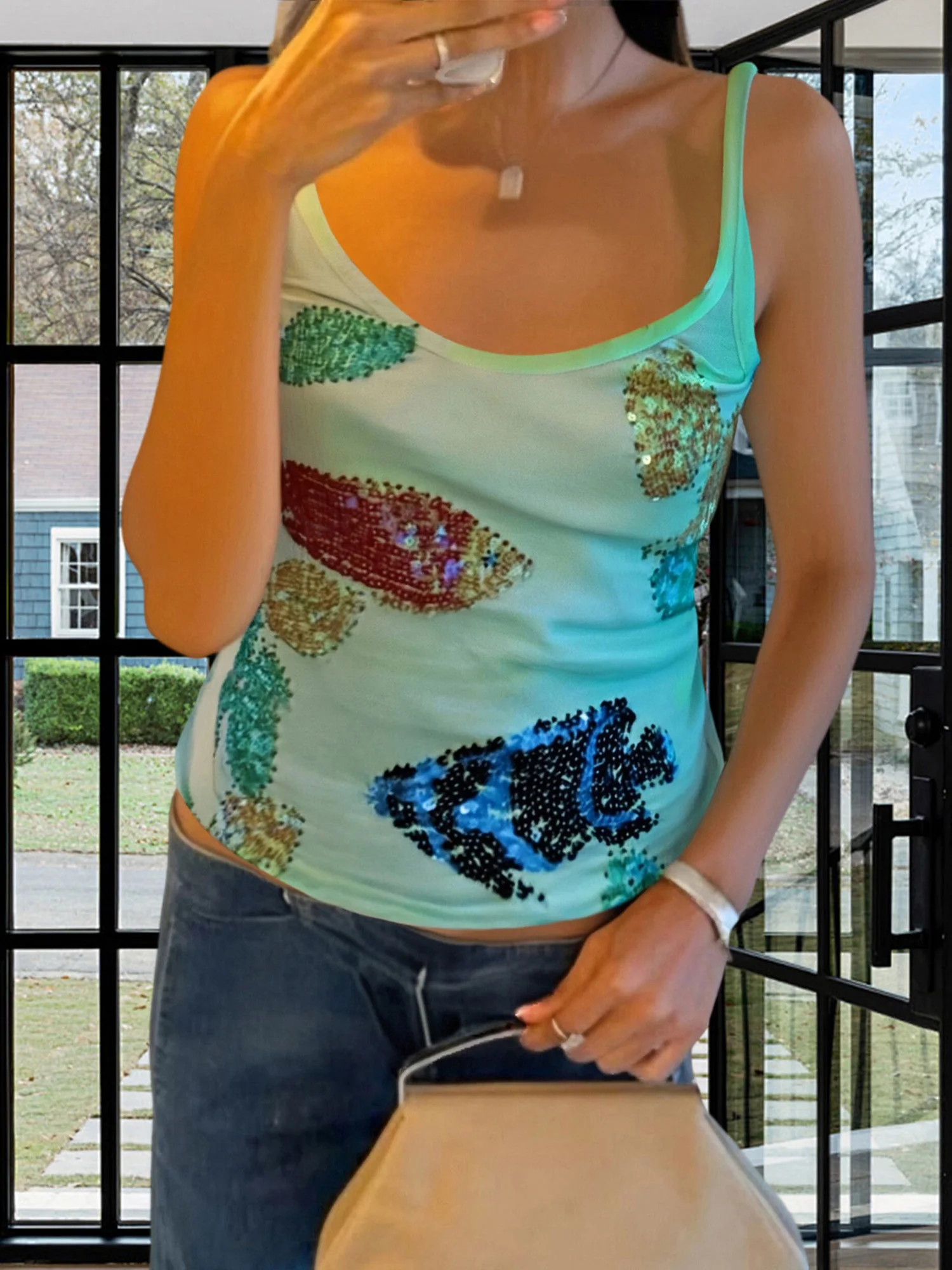 Elegant Floral Lace Sleeveless Camisole Top with Adjustable Spaghetti Straps for Women Summer Clubwear Street Style