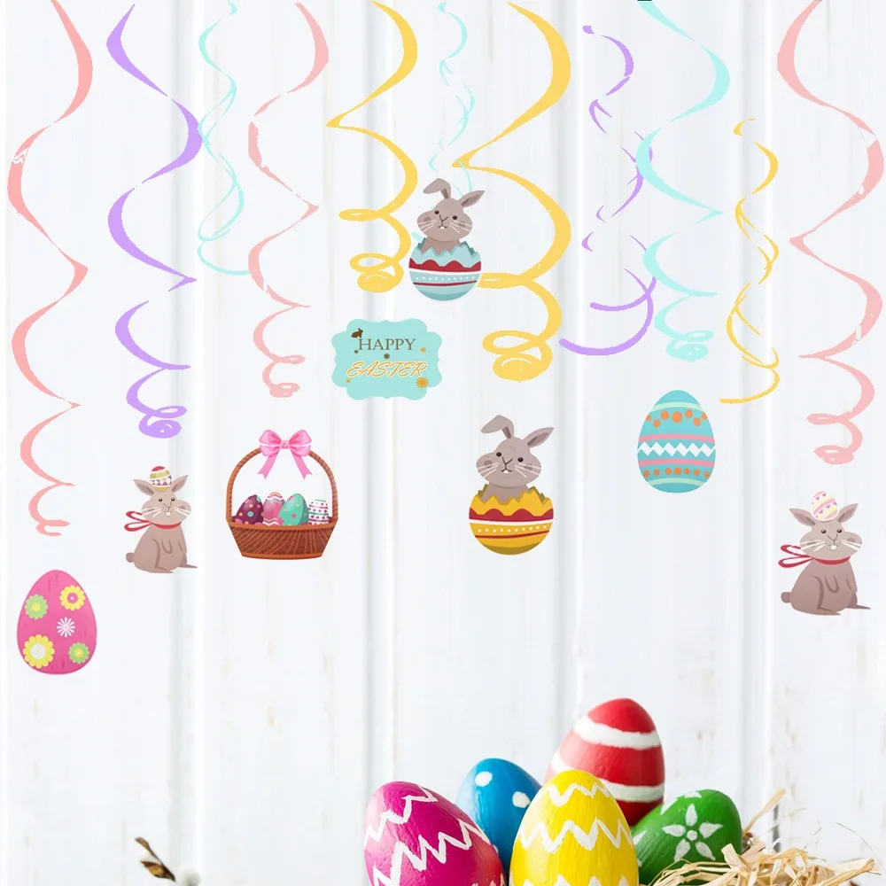 

Popular cartoon Easter Spiral Hanging Ornament Rabbit Easter Party Latte Art Hanging Ornament Celebration Decoration DIY Toys