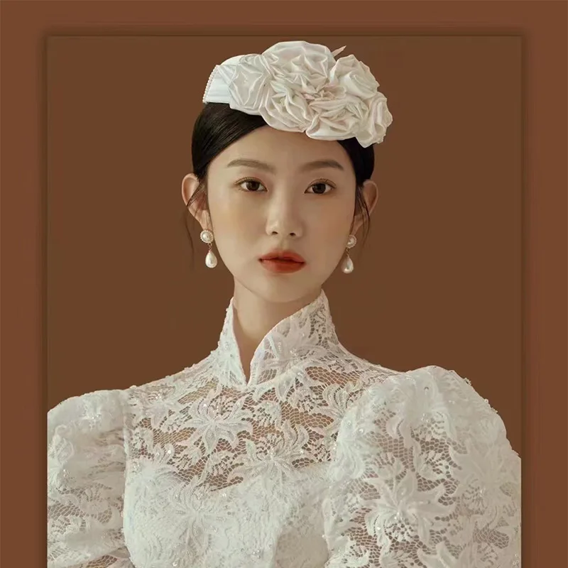 

New French British retro Hepburn style top hat wedding dress banquet studio photo headdress