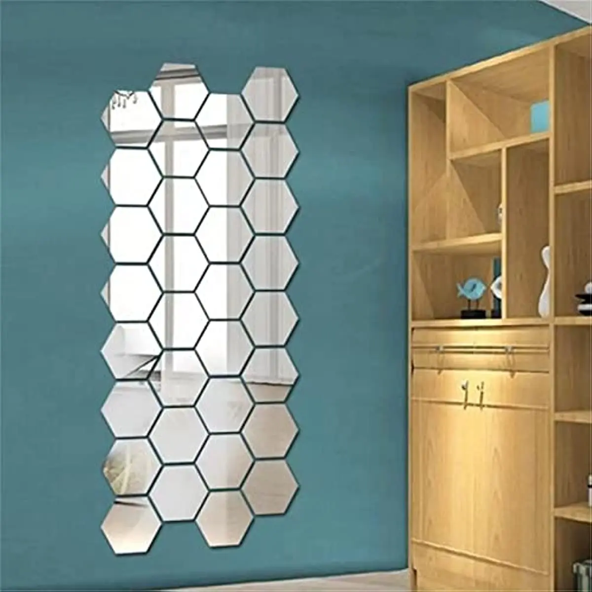 120/6pcs 3D Mirror Wall Sticker Hexagon Acrylic Self Adhesive Mirror Stickers Art Wall Decal Mosaic Tiles DIY Home Bedroom Decor