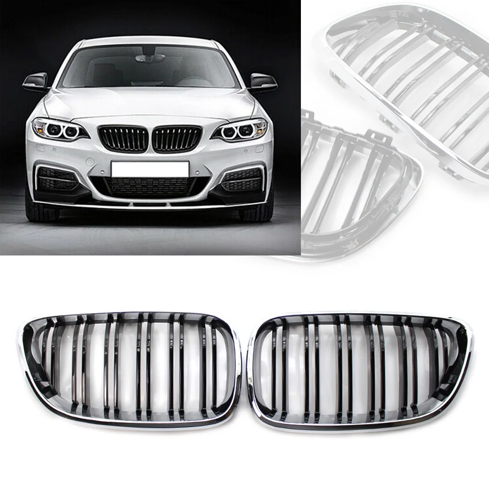 

Car Styling Double Slat Front Grille For BMW F23 F22 F87 M2 2Series 2014 2015 2016 2017 2018 Chrome Gloss Black
