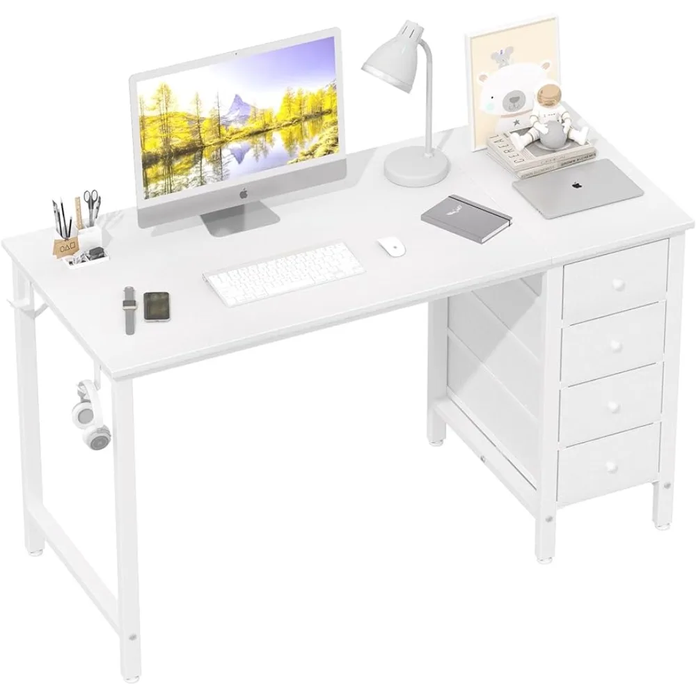 White Computer Desk With Drawers - 47 Inch Study Work Writing Desk for Home Office Bedroom Gaming Table for Pc Game Furniture puma rbd game low puma white puma white puma team gold