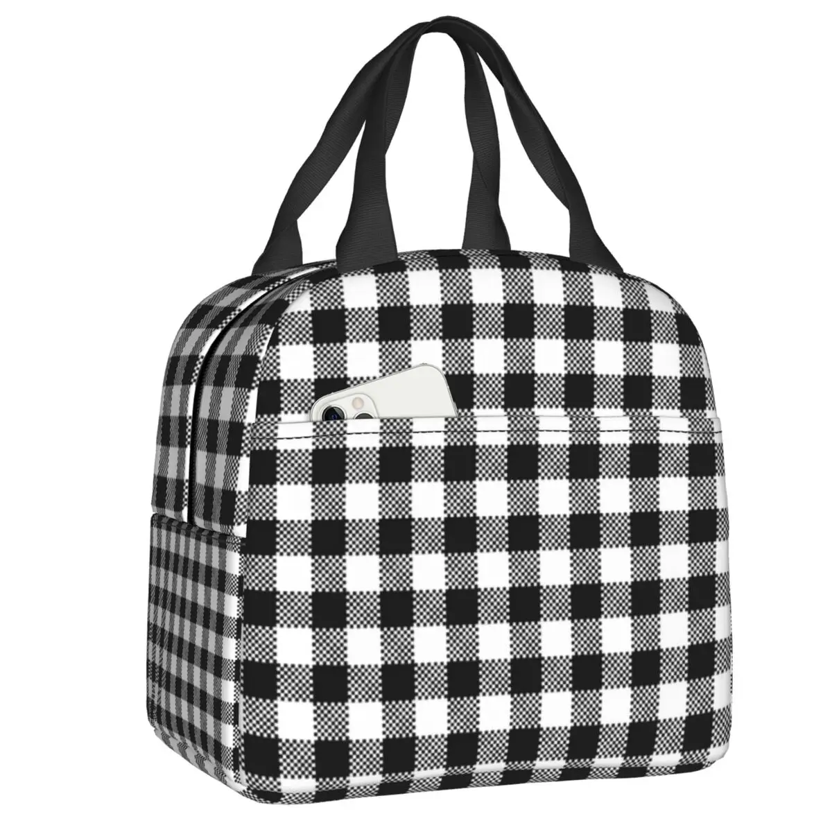 JASMODER Black White Race Checkered Flag Insulated Lunch Box Bag Portable  Lunch Tote For Women Men And Kids