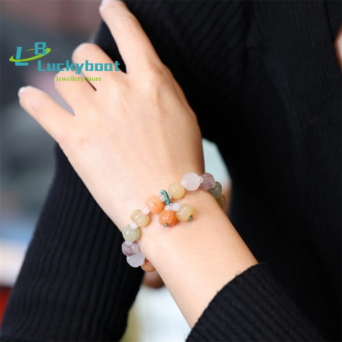 

Natural Gold Thread Jade Pumpkin Beads Bracelet Women's Best Friend Gift Colorful Multi Treasure Pendant Hand Jewelry Fashion