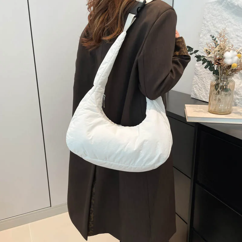 Hobo Crossbody Bags for Women Cotton Padded Shoulder Bag Adjustable Strap Casual Work Travel Handbags Purse Ladies Messenger Bag