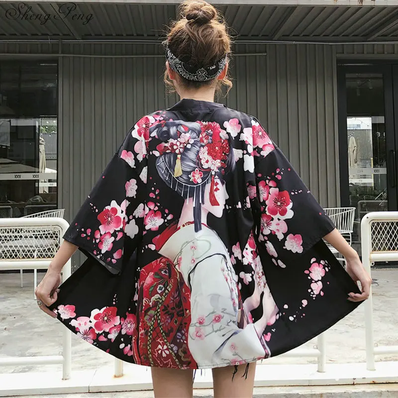 Casual Haori Style Red Spider Lily Print Japanese Kimono Summer
