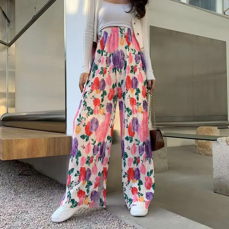Aesthetic Flower Boho Pleated Wide Leg 