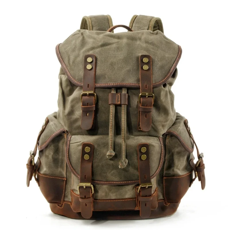 

Vintage Canvas Backpacks for Men Laptop Daypacks Waterproof Rucksacks Large Waxed Mountaineering Travel Pack vintage backpack