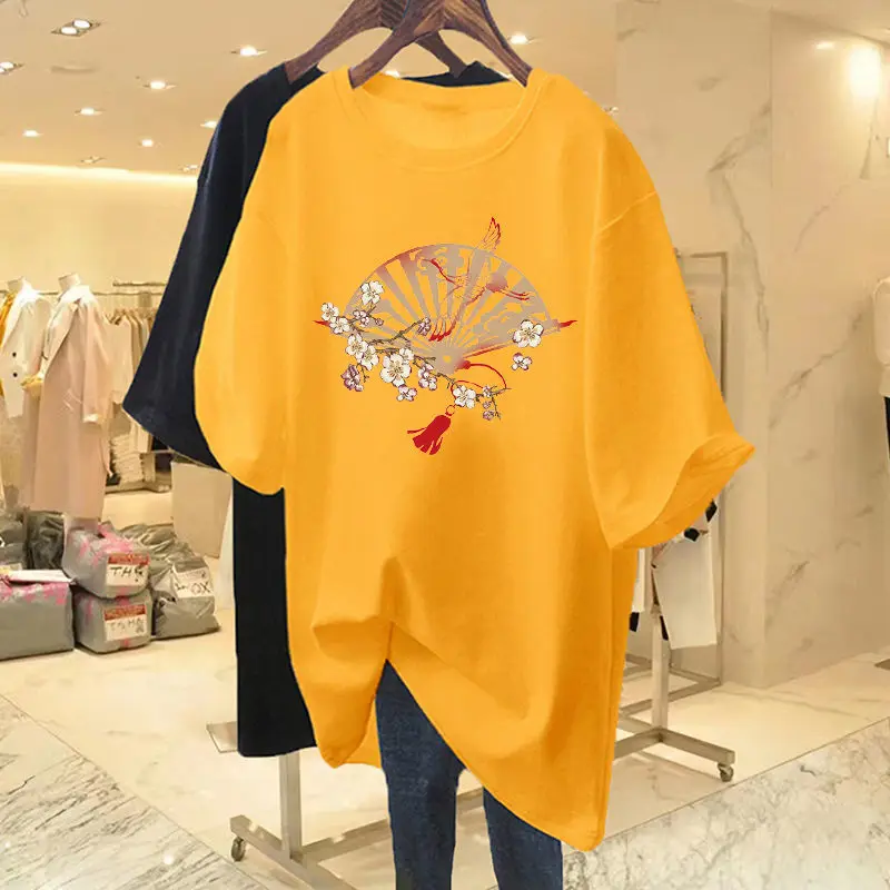 

Women's T-shirt Summer Loose Printed Short Sleeve Pure Cotton Basics Tops Daily Casual O-neck Pullovers