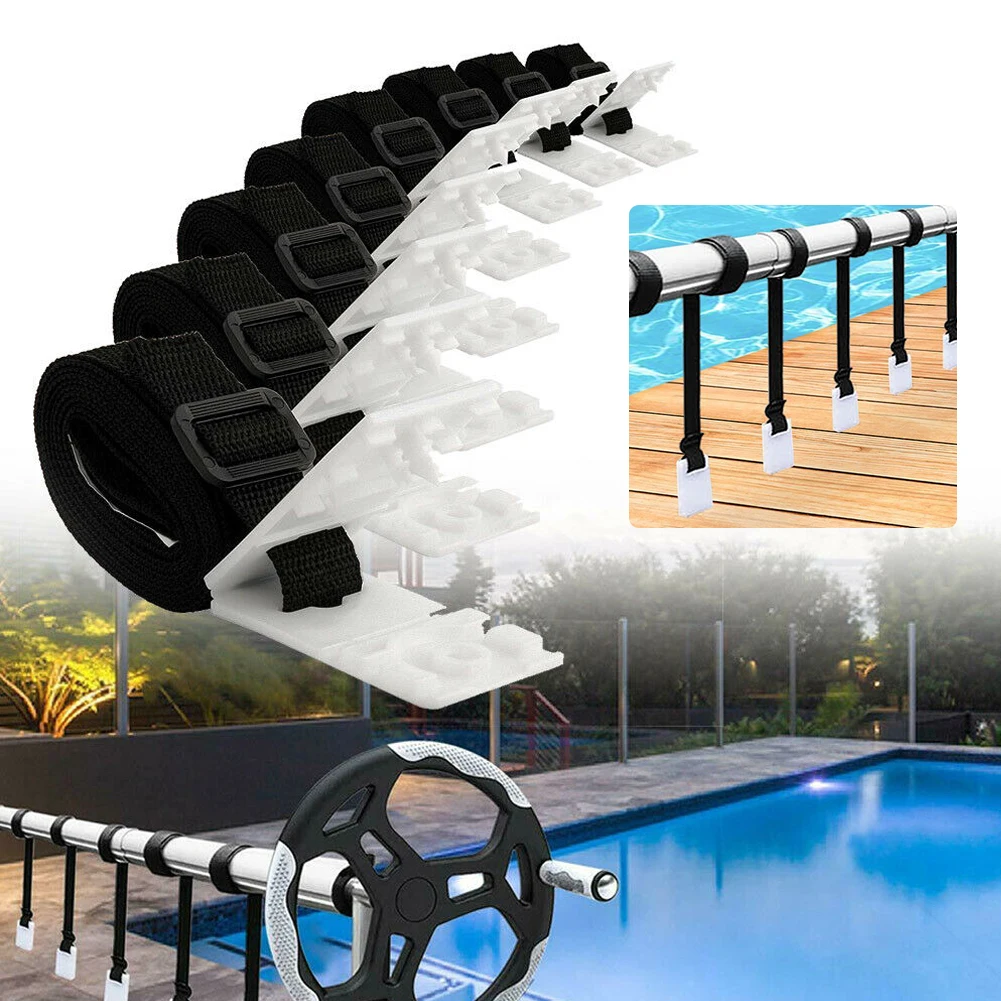 

Pool Solar Cover Reel Attachment Kit 8pcs Blanket Straps + 8pcs Buckles + 8pcs Clips for In Ground Swimming Pool Outside Cover