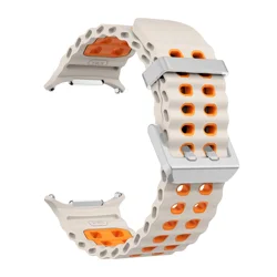 Enhanced Two-Tone Marine Silicone Sport Strap for Galaxy Watch 7 Ultra (Star Orange-S)